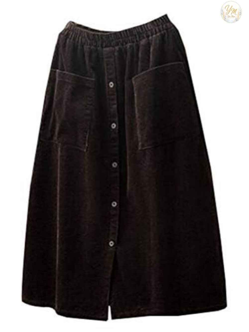 Women's Corduroy Midi Skirt Front Split Buttons A-Line